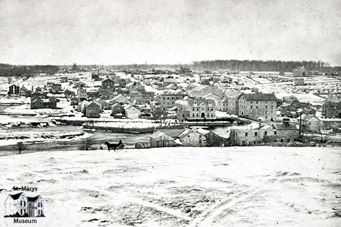 Landscape view of St. Marys from Ontario Street North in 1860s
