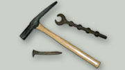 Railway tools: Spike, track chisel and spike puller